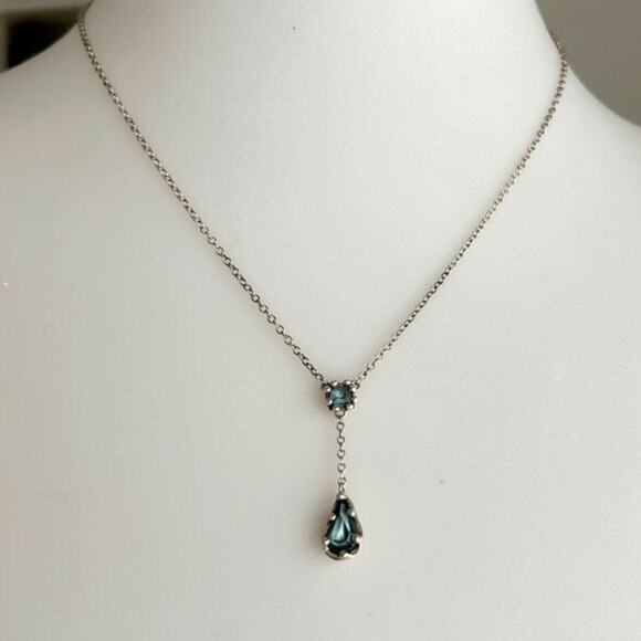 Sterling Silver & Glass Stone Y Necklace, Beautiful! - Picture 3 of 8